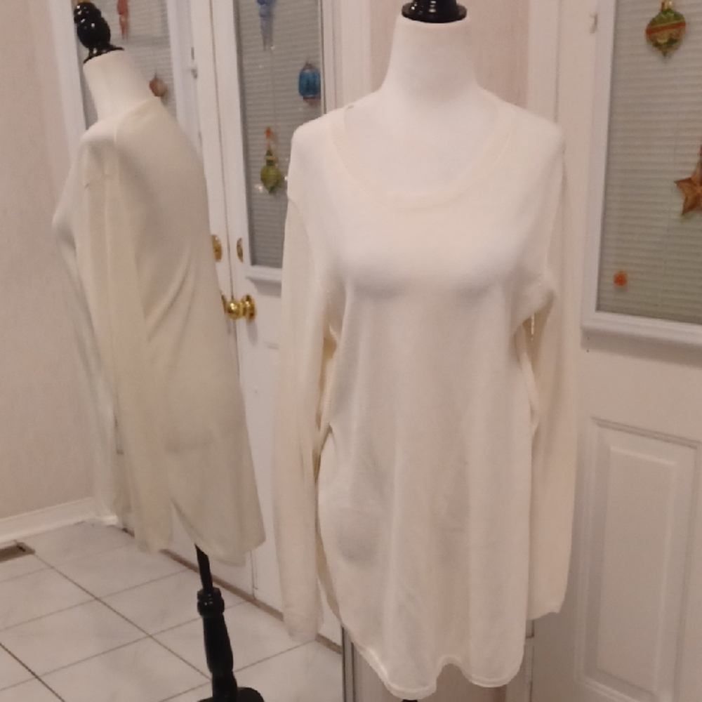 $4 Add-on Elegant Long Creamy White Sweater - Size Large